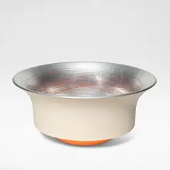 Martin Smith, 'Cord and Discord No 6', 2007, White earthenware, aluminium leaf with red sgraffito irregular banding to interior, unglazed exterior sides and ochre glaze to underside