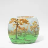 Daum Nancy, 'Paysage', vase, circa 1904, Enamel overlaid and cut glass, decorated with a landscape scene