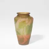 Untitled by Établissements Gallé, 1920, Cameo glass, acid-etched and decorated with oak leaves and acorns over a red and green ground, offered Mar 2026