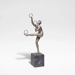 Demetre Chiparus, 'Equilibrium', sculpture, circa 1925, Silvered bronze, raised on a portoro marble base