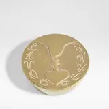 Line Vautrin, 'Elle a vécu occupée à aimer' presse-papier, circa 1950, Gilt-bronze, intaglio modelled as two figures forming a heart shape