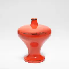Murase Jihei III, Bottle vase, Wood, red Negoro lacquer, revealing black streaks to foot, shoulder and rim
