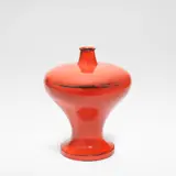 Murase Jihei III, Bottle vase, Wood, red Negoro lacquer, revealing black streaks to foot, shoulder and rim