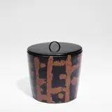 Shimizu Uichi, Untitled, Stoneware, rick tenmoku glaze with finger-wiped iron design, and a lacquered wooden lid