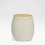 Paul Philp, Flattened ovoid vessel, Stoneware, dry mottled cream and brown glazes over a textured body