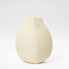 Paul Philp, Tall flattened vessel, Stoneware, dry mottled cream and brown glazes over a textured body