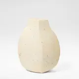 Paul Philp, Tall flattened vessel, Stoneware, dry mottled cream and brown glazes over a textured body