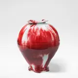 Gareth Mason, Large globular jar, circa 1997, Porcelain, running pale blue celadon and deep red glazes