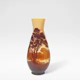 'Paysage', vase by Émile Gallé, 1904, Multilayered cameo glass, acid etched decoration of a river landscape against an opaque ground, offered Dec 2025