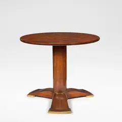 Jules Leleu, Side table, circa 1935, Indian rosewood, gilt bronze and lacquer, the circular lacquer work top attributed to Katzu Hamanaka