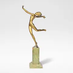 Josef Lorenzl, 'Dancer', circa 1925, Gilt bronze, raised on an octagonal onyx column terminating onto a square foot
