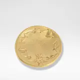 Line Vautrin, 'Le soleil' vide-poche, Gilt-bronze, modelled in relief with a figure bound to a stylised sun, raised on three feet