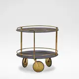 Serving trolley, model no. 2246 by Max Ingrand, circa 1962, Coloured glass, coloured mirrored glass, brass, rubber, offered Dec 2025