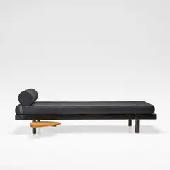 Jean Prouvé, and Charlotte Perriand, circa 1952, Painted steel, oak, fabric upholstery