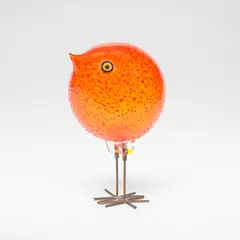 'Pulcino', bird sculpture, model no. S193 by Alessandro Pianon, circa 1963, Clear and orange glass, of spherical form, fused with crushed glass and applied murrine eyes, raised on copper supports, sold Dec 2025