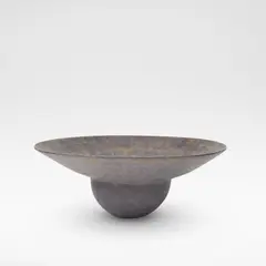 John Ward, Flared-rim bowl, Stoneware, mottled black and brown glazes over a textured body, the flared rim with radiating glaze lines