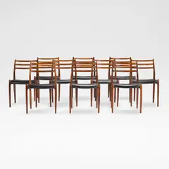 Niels Otto Møller, Set of ten dining chairs, model no. 78, designed 1962, Indian rosewood, leather