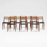 Niels Otto Møller, Set of ten dining chairs, model no. 78, designed 1962, Indian rosewood, leather