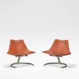 Pair of 'Scimitar' chairs, model no. IS-63, designed 1962 by Preben Fabricius and Jørgen Kastholm, Leather upholstery, stainless steel, sold Dec 2025