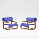 Jan Bočan, Pair of armchairs, designed for the Czech Embassy, Stockholm, circa 1968-1970, Bent laminated walnut ply, purple wool upholstery