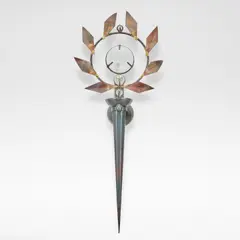 Mark Brazier-Jones, 'Olympia' wall sconce, designed 1986, manufactured circa 2001, Steel, copper and glass, the cone shaped body surmounted by a halo of copper leaves centred by a clear glass prism