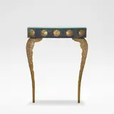 Mark Brazier-Jones, Unique console, circa 2000, Patinated and gilt bronze, of demi lune form with an insert mirror top, raised on textured cabriole supports