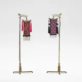 Mark Brazier-Jones, 'Canton', pair of floor lamps, Brass, each with a brass and silk brocade shade decorated with tassels and beads