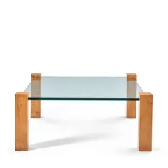 Harvey Probber, Cube Leg Coffee Table, Model 16004, ash olive veneer, glass, unmarked