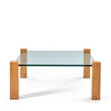 Harvey Probber, Cube Leg Coffee Table, Model 16004, ash olive veneer, glass, unmarked