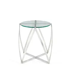 John Vesey, 'Spool' Occasional Table, brushed aluminum, glass, unmarked