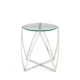 John Vesey, 'Spool' Occasional Table, brushed aluminum, glass, unmarked