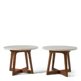 Mid-Century Modern, Pair of Occasional Tables, fossilized limestone, walnut, unmarked