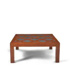 Coffee Table by Mid-Century Modern, olive wood, inset bronze mirrored glass, unmarked, sold Mar 2026