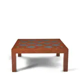 Mid-Century Modern, Coffee Table, olive wood, inset bronze mirrored glass, unmarked