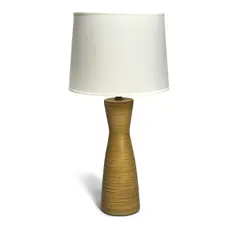Lee Rosen For Design Technics, Table Lamp, glazed earthenware, single socket, fabric over plastic shade, unmarked