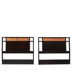 Edward Wormley, FOR DUNBAR, lacquered mahogany, cane panels, maker's paper labels, no hardware