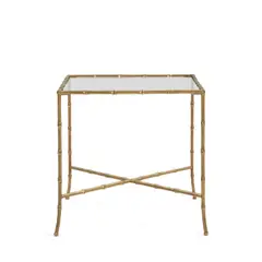 Maison Bagues-Style, Faux Bamboo End Table, lacquered brass, glass, unmarked