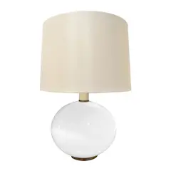 Mid-Centruy Modern, Table Lamp, milk glass, brass, paper shade, single socket, label 'Base Made in France'