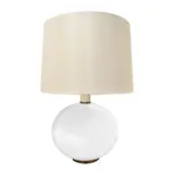 Mid-Centruy Modern, Table Lamp, milk glass, brass, paper shade, single socket, label 'Base Made in France'