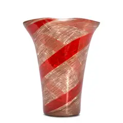 Fratelli Toso, Aventurine Striped and Pinched Vase, clear and red glass, unmarked