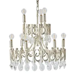 Gaetano Sciolari, Chandelier, nickel-plated brass, crystal, nine candelabra-base sockets, hardwired, canopy, unmarked