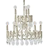 Gaetano Sciolari, Chandelier, nickel-plated brass, crystal, nine candelabra-base sockets, hardwired, canopy, unmarked