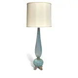 Barovier and Toso, Monumental Table Lamp, glass, gilt brass, two pull-chain sockets, fabric over plastic shade, unmarked