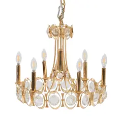 Gaetano Sciolari, Six-arm Chandelier, gold-plated brass, crystal, six sockets, hardwired, metal label 'Made in Germany'