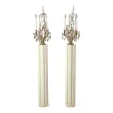 Regency Moderne, Pair of Floor Lamps, gilt brass, crystal, composite, five candelabra sockets, unmarked