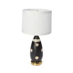 Table Lamp by Mid-Century Modern, porcelain, brass, fabric shade, single socket, unmarked, sold Mar 2026