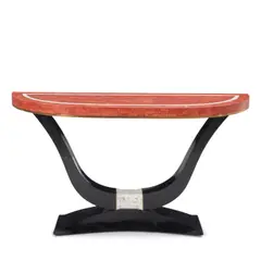 Console Table by Art Deco-Style, pen shell, mother-of-pearl, red coral, brass, unmarked, sold Mar 2026