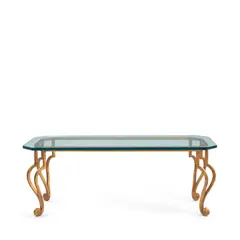 Regency Moderne, Coffee Table, gilt wrought iron, glass, unmarked
