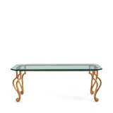 Regency Moderne, Coffee Table, gilt wrought iron, glass, unmarked