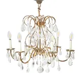 Regency Moderne, Six-arm Chandelier, brass, crystal, hardwired, canopy, unmarked